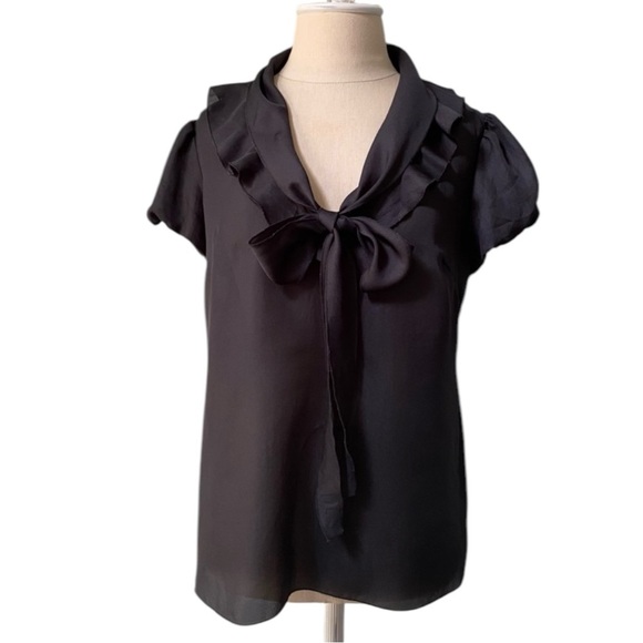 BANANA REPUBLIC Black Women's Top Chiffon Blouse Bow Tie Chest size Small - Picture 1 of 7